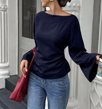 Flared Long Sleeve Pullover Women's Clothing