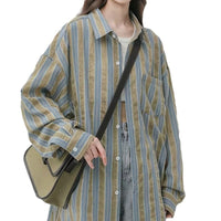 Womens Fashionable Vintage Striped Lightweight Shirt