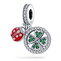 925 Sterling Silver Ladybug Green Leaf Charm Personality Fashion Bracelet Necklace Beads