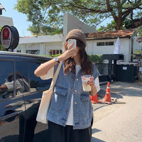 Women's Spring Korean Loose Denim Sleeveless Casual Vest Trend