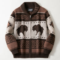 Men's European And American Retro Jacquard Knit Sweater Autumn And Winter Thickened Cardigan