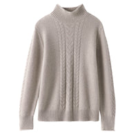 Womens Half-Turtleneck Sweater With Cable Knit And Thickened Design