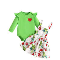 Baby Girl's New Green Fur Strange Printed Skirt Suit