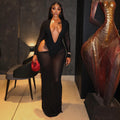 Womens Sheer Long-Sleeve Mesh Dress