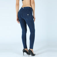 -Color Leggings And Denim Sweatpants Mid-waist