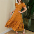 Square Neck Short Sleeve Polka Dot Print Dress