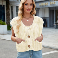 Women's V-neck Three-button Sleeveless Cardigan