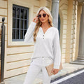 Solid Color And V-neck Button Casual Shirt Women's Top