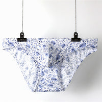 Flower Printed Low Waist Men Briefs Breathable U Convex Pouch