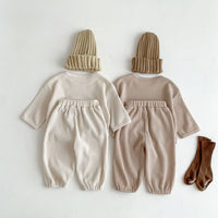 Clothes For Babies Autumn Two-piece Suit Waffle Large Pocket Bear Top And Trousers