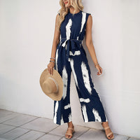 Resort-style Womens Sleeveless Printed Wide-leg Jumpsuit