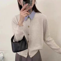 Temperament Commute Korean Style Shirt Collar Single-breasted Knitted Cardigan Sweater