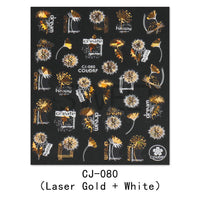 3D Adhesive Nail Sticker Laser Golden Maple Leaf Letter Fan