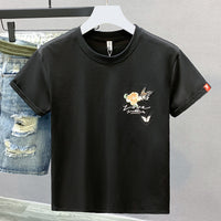 Butterfly Embroidered Crew-Neck T-Shirt For Men