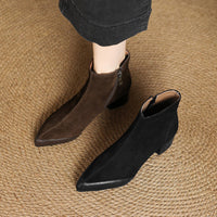 Microsoft Sheepskin New Women's Martin Boots Large Size Pointed Suede Leather Chunky Heel