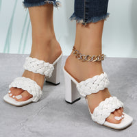 Square Toe Flip-flops Chunky Heel Woven Twisted Slippers