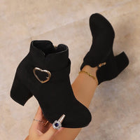 Plus-size British-style Square-toe High-heeled Versatile Womens Ankle Boots