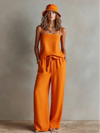 Suspender Wide-Leg Pants Set Womens Casual Two-Piece Set