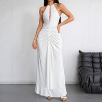 Slimming Pleated Solid-Color Womens Summer Dress