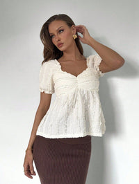 V-neck Fashionable Simple Puff-sleeve Top For Women