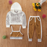 Three Piece White Hooded Sports Suspender Vest