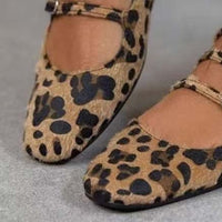 Low Heel Flat Horse Fur Leopard Print Shoes