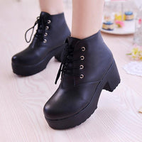 New Chunky-heel Lace-up Ankle Boots With A Round Toe And High Heel