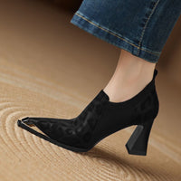 British Leopard Print Metal Head High Heels Women's Thick Heels New Spring And Autumn Season