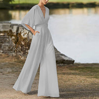 Women's Dress Jumpsuit Deep V High Waist Wide Legs