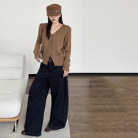 Women's Polyester Knitted V-neck Cardigan Sweater