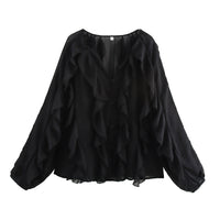 Women's Laminated Fashion V-neck Long Sleeve Shirt