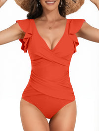 V-neck Lotus Leaf Flying High Waist Backless One Piece Swimsuit