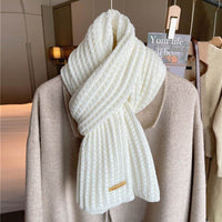 White Harajuku Style Coarse Yarn Knitted Scarf For Women Winter Korean Style All-matching Warm Japanese Style Students Thickened