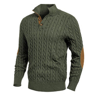 Slim-fit Buttoned Turtleneck Suede Stitching Sweater