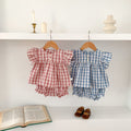 Cotton Thin Plaid Short Sleeve Shorts Suit Girls