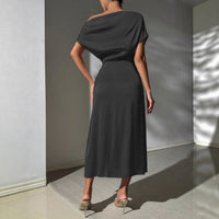 Womens Stylish Casual Off-shoulder Pleated Dress