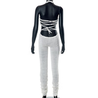 New Wool Over-sleeve Backless Lace-up Jumpsuit