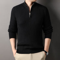 Men's Pullover Half Zipper Sweater Vertical Stripes