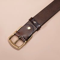 Men's Belt Genuine Leather Top Grain Pure Cowhide Retro Brass Buckle