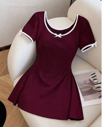 Women's Simple Contrast-color Bow Dress