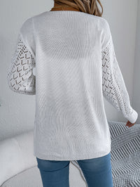Women Hollow Out Lantern Sleeve Long Sleeve Cardigan Sweater Coat