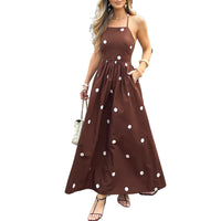 Elegant Polka-Dot Backless Slip Dress With Pockets