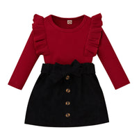 Autumn And Winter Girls' Suit Flounced Sleeve Top Corduroy Skirt