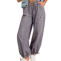 New High-waisted Casual Striped Print Tie Straight Pants