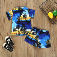 Boys' Casual Coconut Printed Short-sleeved Shirt Suit