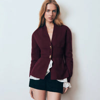 Metal Button Cardigan V-neck Long Sleeve Slit Sweater Women