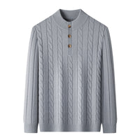 Half-height Henry Collar Button Twisted Sweater Thick Fashion Men's Knitwear