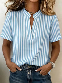 Simple And Elegant Womens Striped Short-Sleeve Fashionable Shirt