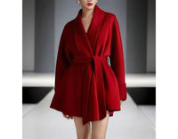 Red Autumn And Winter Bathrobe Style Reversible Cashmere Coat Women