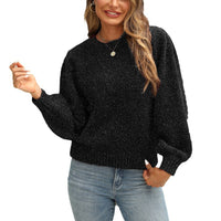 Women's Shining Silk Puff Sleeve Back Lace-up Long Sleeve Knitted Sweater
